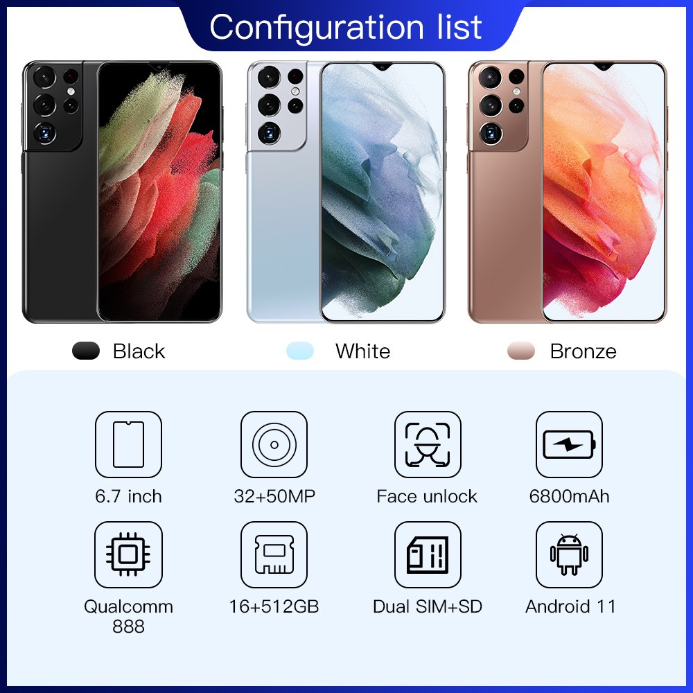 Global version S21Ultra 5G 16GB+512GB 6.7 inch Android Face access unlocked 5G mobile phone